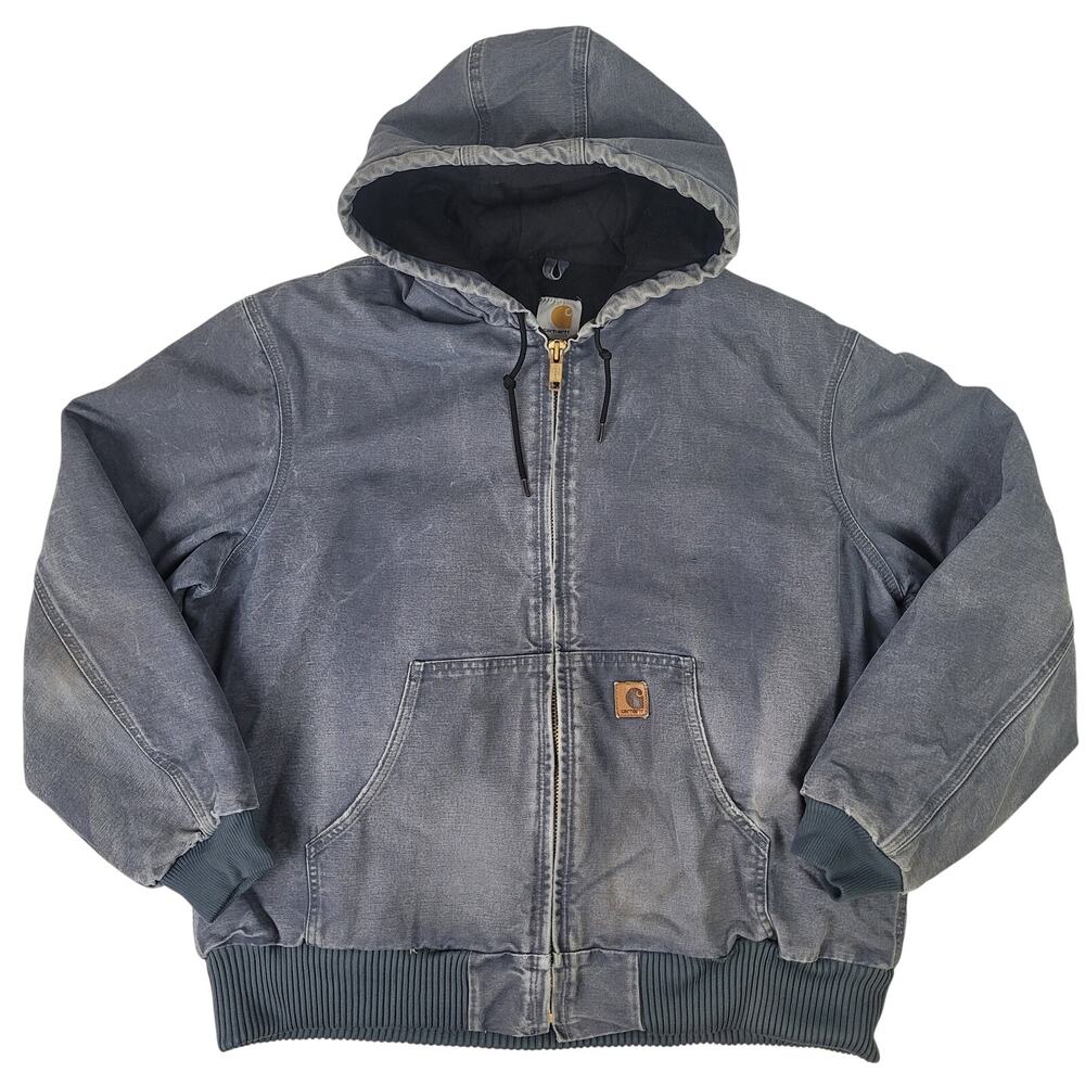 Y2K Carhartt J130 STM Blue Canvas Active Jacket Quilted Lining Sz XL